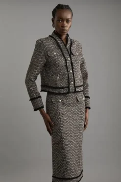 Karen Millen Wool Mix Boucle Tweed Tailored Maxi Skirt multi Fashion