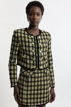 Karen Millen Wool Mix Check Boucle Tailored Cropped Jacket multi Sale