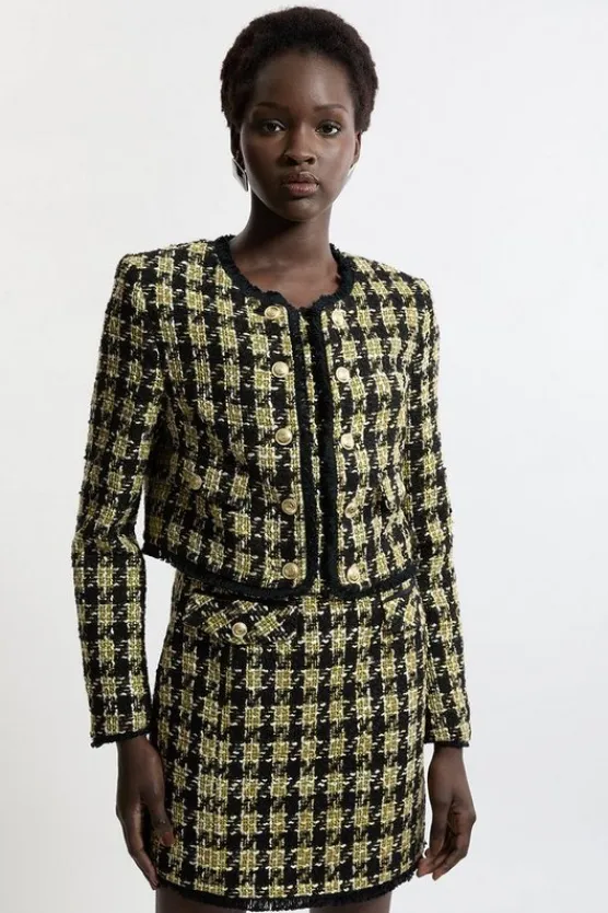 Karen Millen Wool Mix Check Boucle Tailored Cropped Jacket multi Sale