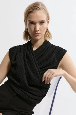 Karen Millen Wrap Textured Jersey V Neck Top black Discount