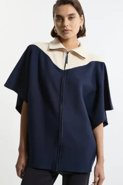 Karen Millen Zip Through Collared Knit Poncho navy Best