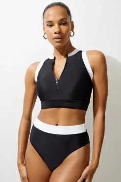 Karen Millen Zip Up Racer Bikini Top mono Clearance